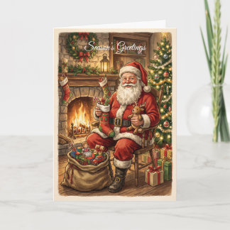 Retro-Vintage-Kamin-Weihnachtsmann-Urlaubskarte Feiertagskarte