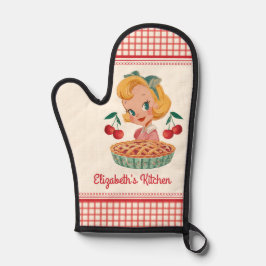 Retro-Vintage-Karo Roter Kirschkuchen Ofenhandschuh
