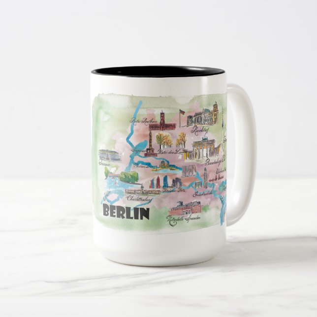 Retro Vintage Karte Berlins Deutschland Zweifarbige Tasse (VorderseiteRechts)