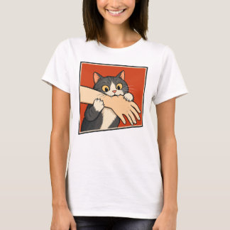 Retro Vintage Katze Beißt Hand Lustiger Liebesbiss T-Shirt