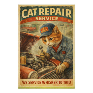 Retro-Vintage-Katze-Mechaniker-Plakat Wandkunst Poster