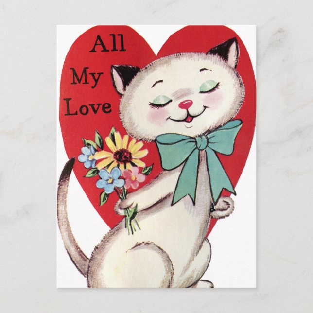 Retro Vintage Katze Valentine Feiertagspostkarte (Vorderseite)