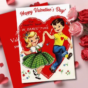 Retro-Vintage-Kinder tanzen am Valentinstag nach M Feiertagskarte