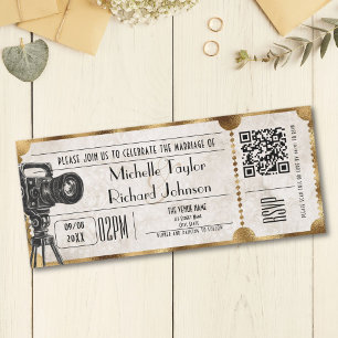 Retro-Vintage-Kinokarte mit RSVP-QR-Code Einladung