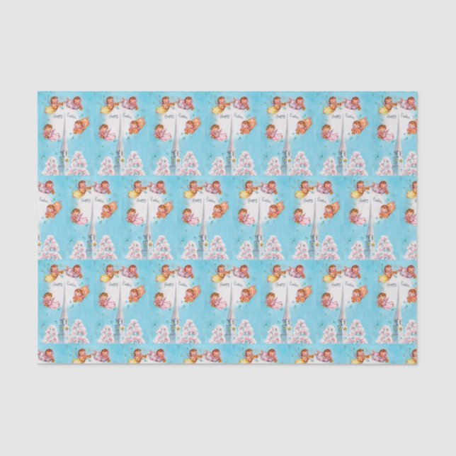 Retro-Vintage Kirche und Engel-Party Seidenpapier (Vorderseite)