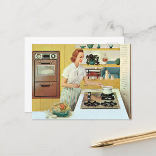 retro-vintage-Kochdame Küche Postkarte