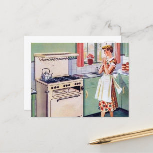 Retro-Vintage-Kochküche Dame Postkarte