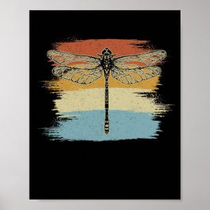 Retro Vintage Kolored Dragonfly Zeichnend Poster