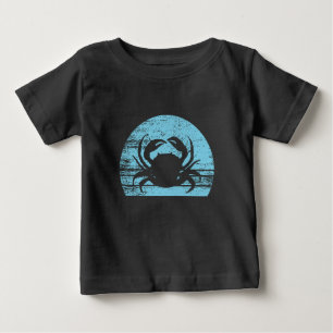Retro-Vintage-Krebs 60er 70er Sonnenuntergang Blau Baby T-shirt
