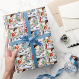 retro Vintage Küche Dame Geschenkpapier