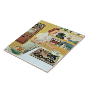 Retro-Vintage-Küchenfrau Fliese