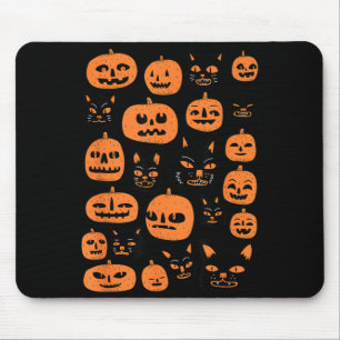 Retro-Vintage-Kürbis-Schwarze-Katze-Halloween-Kost Mousepad