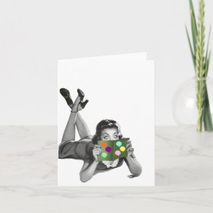 Retro Vintage Lady mit/Ballon Party Card Blank TY Karte