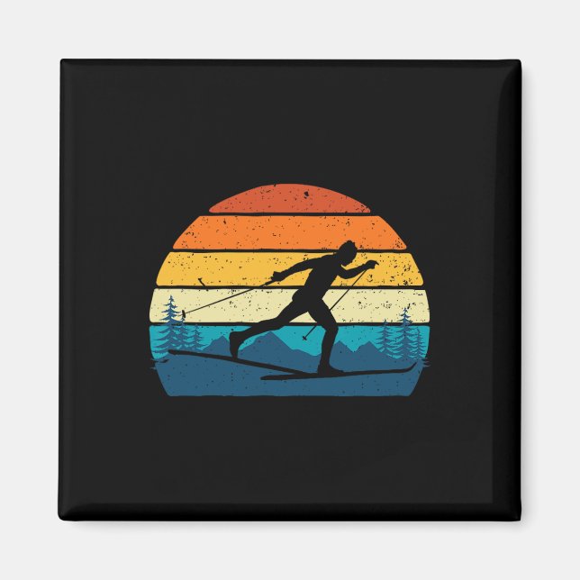 Retro Vintage Langlauf - Wintersport Magnet (Vorne)