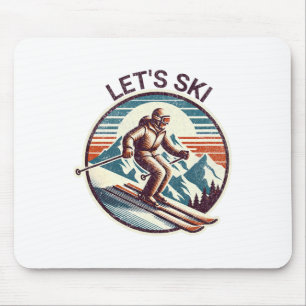 Retro Vintage Lasst uns Skiresort Winter Skifahren Mousepad