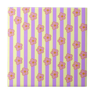 Retro-Vintage-Lila-Streifen-Blumenmuster Fliese