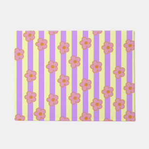 Retro-Vintage-Lila-Streifen-Blumenmuster Fußmatte