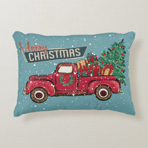 Retro-Vintage-LKW Frohe Weihnachten Glückliches Ne Dekokissen