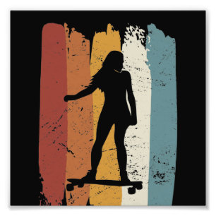 Retro-Vintage Longboard-Girl Fotodruck