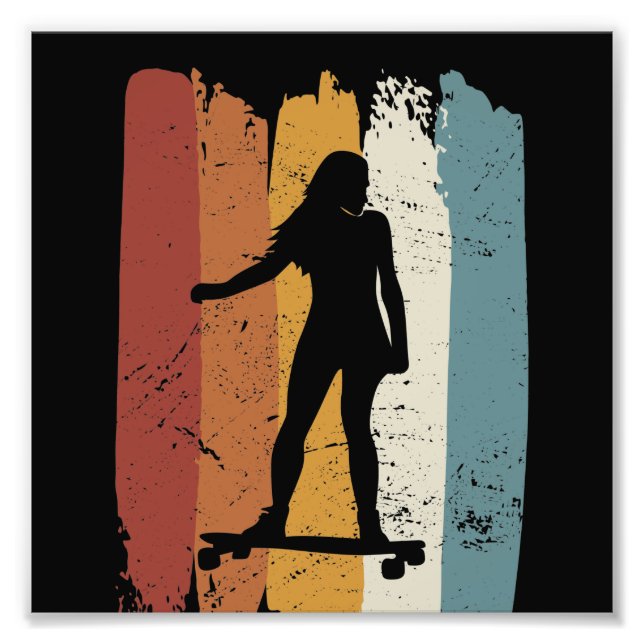 Retro Vintage Longboard Mädchen Fotodruck (Vorne)