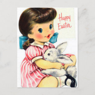Retro-Vintage-Mädchen-Osterhase-Postkarte Feiertagspostkarte