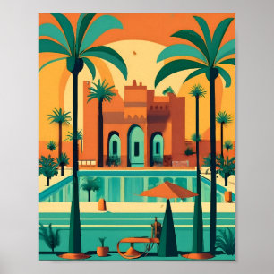 Retro Vintage Marrakech Marokko Flachvektor Kunst Poster