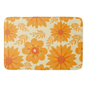 Retro Vintage Mid Century Orange Flower Pattern Badematte