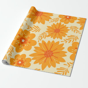 Retro Vintage Mitte des Jahrhunderts Orange Blumen Geschenkpapier