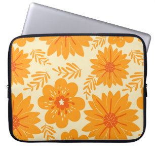 Retro Vintage Mitte des Jahrhunderts Orange Blumen Laptopschutzhülle