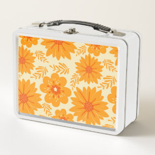 Retro Vintage Mitte des Jahrhunderts Orangefarbene Metall Brotdose