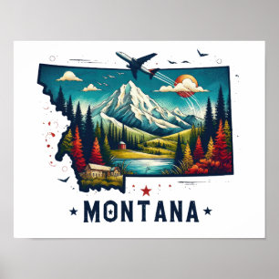 Retro Vintage Montana Staatskarte Poster