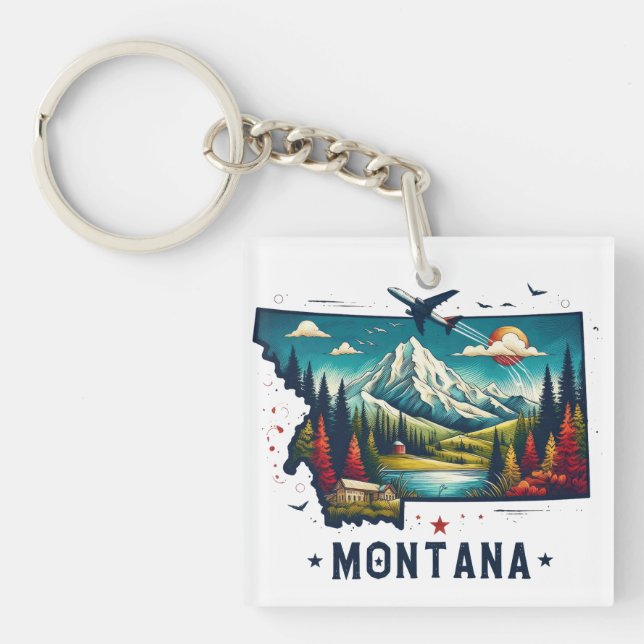 Retro Vintage Montana Staatskarte Schlüsselanhänger (Vorderseite)