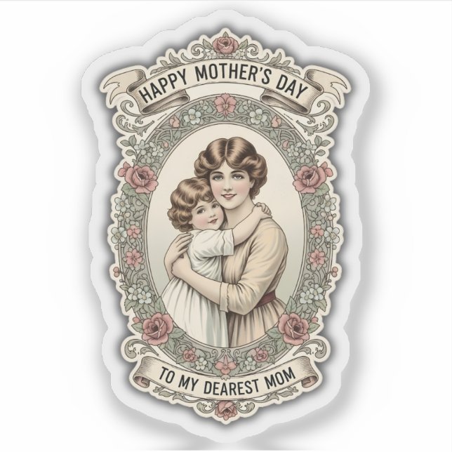 Retro Vintage Muttertag Mutter & Kind Aufkleber (Vorderseite)
