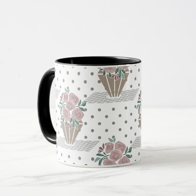 Retro Vintage, nahtlose Blume mit Blumenmuster Tasse (Vorderseite Links)
