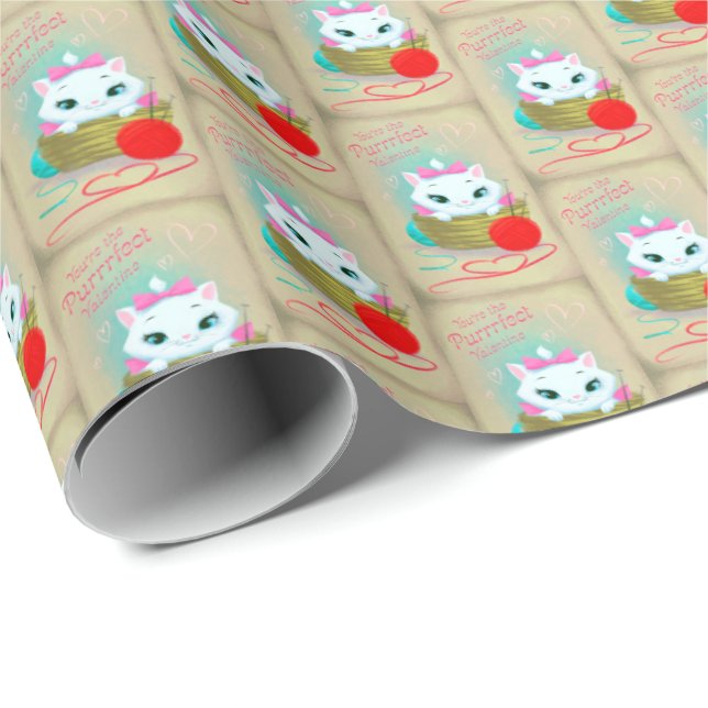Retro-Vintage niedliche Katzenpurfette Valentine Geschenkpapier (Rolleneckpunkt)
