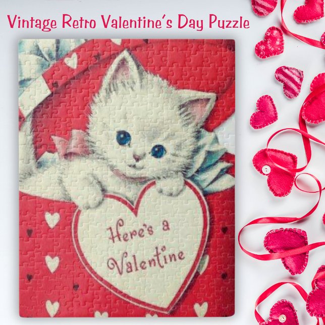 Retro Vintage Niedliche Kitten Valentinstag Puzzle (Retro Vintage Cute Kitten Valentine's Day Jigsaw Puzzle)