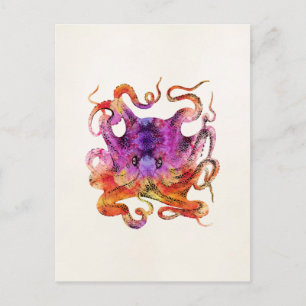 Retro Vintage-Oktopus Tie Dye Wasserfarbe Lila Postkarte