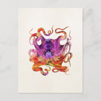 Retro Vintage-Oktopus Tie Dye Wasserfarbe Lila Postkarte
