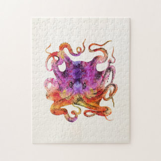 Retro Vintage-Oktopus-Tie-Dye-Wasserfarbe Lila Puzzle