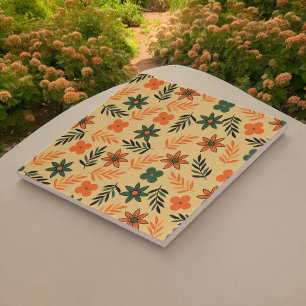 Retro Vintage Orange 70er Blumenmuster Fliese