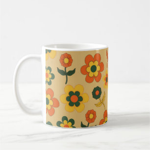 Retro Vintage Orange 70er Blumenmuster Kaffeetasse