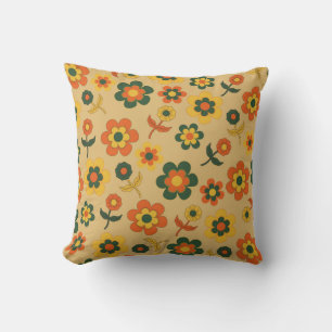 Retro Vintage Orange 70er Blumenmuster Kissen