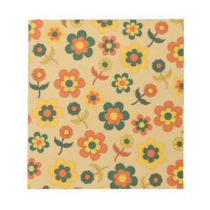 Retro Vintage Orange 70er Blumenmuster Notizblock