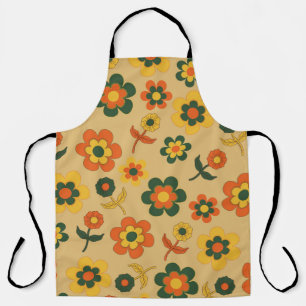 Retro Vintage Orange 70er-Blumenmuster Schürze