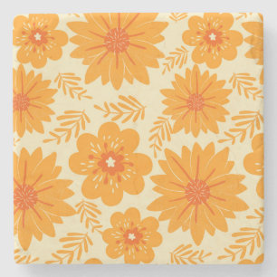 Retro Vintage Orange Botanisches Blumenmuster Herb Steinuntersetzer