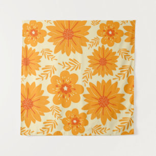 Retro Vintage Orange Botanisches Blumenmuster Herb Wandteppich