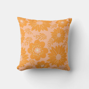 Retro Vintage Orange Pfirsich Fuzz Blumenmuster Kissen