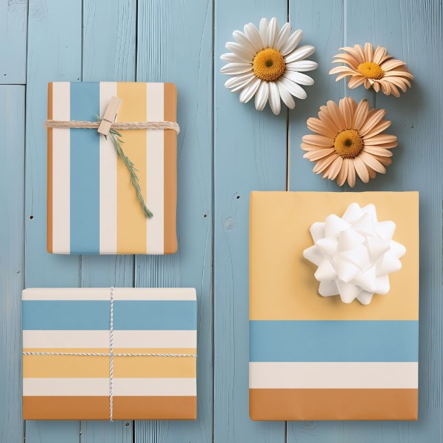 Retro Vintage Orange- und Blaustreifen Geschenkpapier Set (Von Creator hochgeladen)
