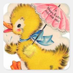 Retro Vintage-Oster-Ente Feiertags-Aufkleber Quadratischer Aufkleber