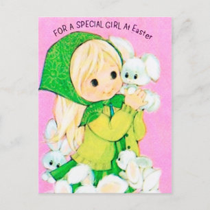 Retro-Vintage-Oster-Mädchen-Hasen Feiertagspostkar Feiertagspostkarte